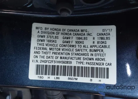 2017 Honda Civic Lx from USA, damaged, VIN 2HGFC2F51HH560859